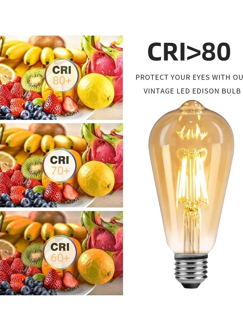 E27 Warm White 3000K LED Bulb, Amber Glass, LED Filament Bulb 4W ST64 Pack of 6 - Image 4
