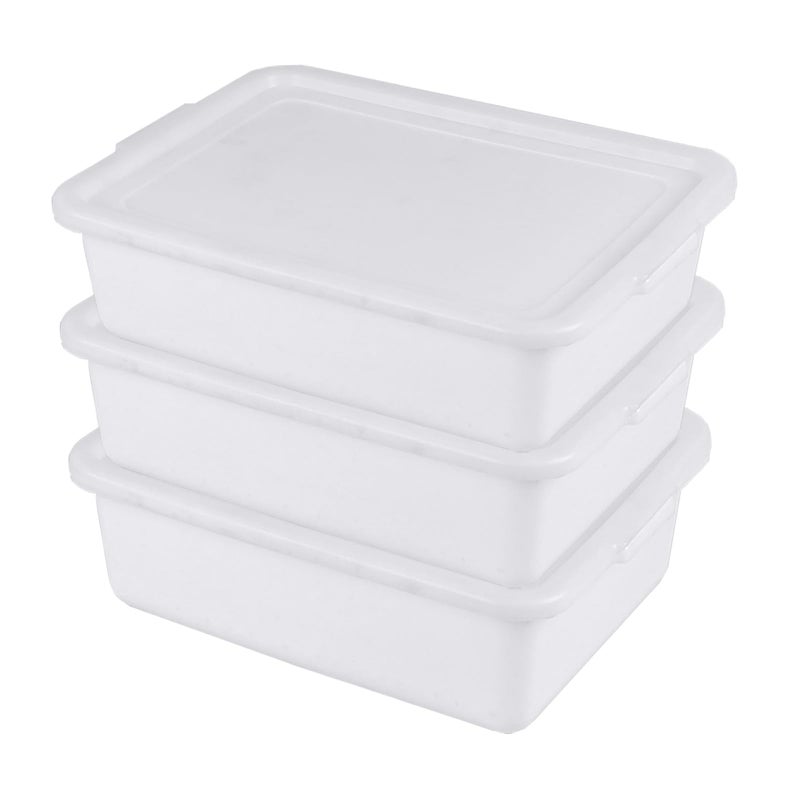 Utiao 3-Pack 13 L Plastic Commercial Bus Tub with Lid, Restaurant Dish Tub, White - Image 1