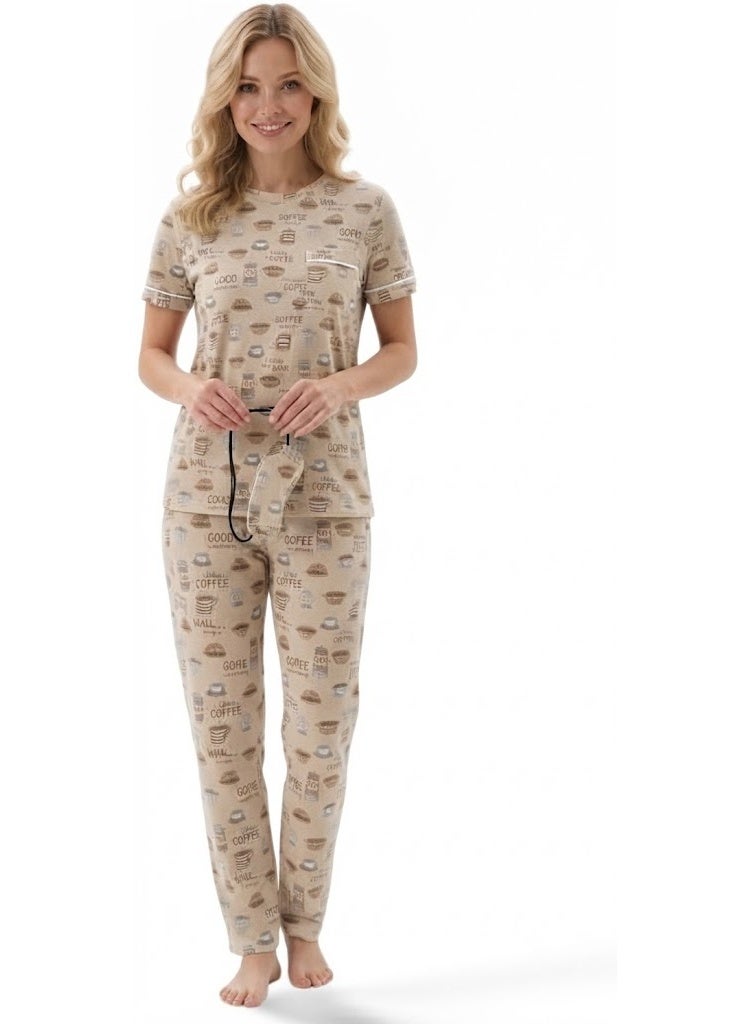 Women's Summer 2 Piece Pajamas (T-shirt & Pants) Soft Patterns Comfortable Everyday Wear with Stylish Sleep Glasses - Image 1
