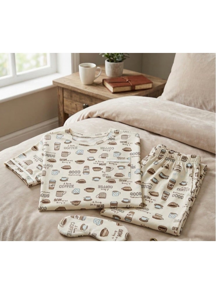 Women's Summer 2 Piece Pajamas (T-shirt & Pants) Soft Patterns Comfortable Everyday Wear with Stylish Sleep Glasses - Image 5