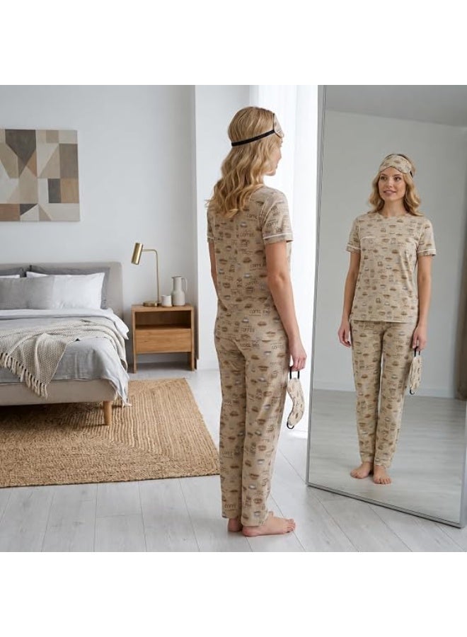 Women's Summer 2 Piece Pajamas (T-shirt & Pants) Soft Patterns Comfortable Everyday Wear with Stylish Sleep Glasses - Image 3
