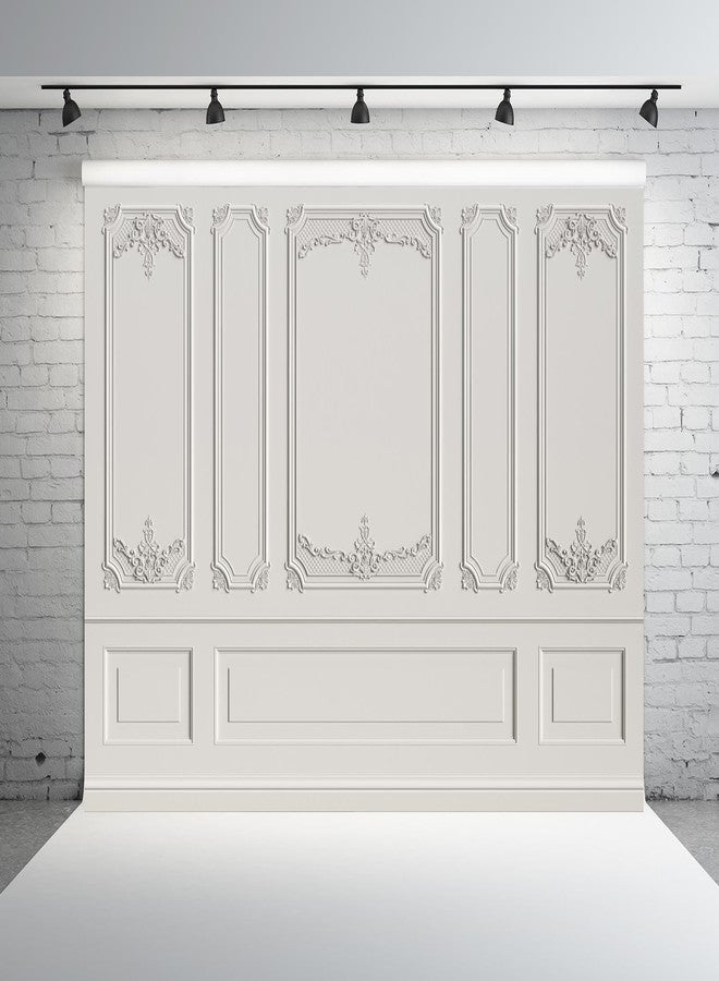 BELECO 7x5ft Fabric Vintage Room Interior Backdrop European Frame Classic White Wall Photo Background Empty Room Classic Backdrop Living Room Wallpaper Decorations Wedding Portrait Photo Props - Image 1
