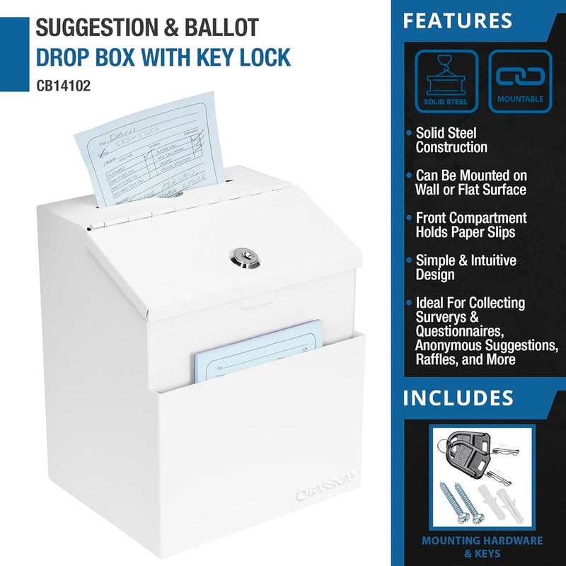 BARSKA Barska Secure WallMount Suggestion  Ballot Drop Box with Key Lock  For Ballots Documents  Payments - Image 3