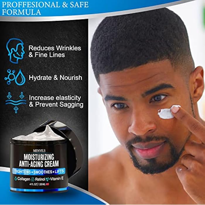 Menvils Mens Face Moisturizer Cream - Anti Aging & Wrinkle for Men with Collagen, Retinol, Vitamins E, Jojoba Oil - Face Lotion - Age Facial Skin Care - Eye Wrinkle - Day & Night - 4 oz - Image 4