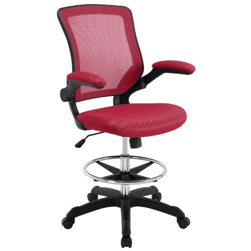 Modway MOEEI1423RED Reception Desk FlipUp Arm Drafting Chair Nylon in Red