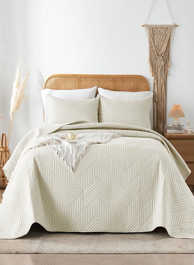 Davulos Twin Quilt Set, Cream Lightweight Reversible Bedspread for All Seasons, Soft Modern Microfiber Geometric Coverlet for Kids or Guest Bedroom (1 Quilt, 1 Pillow Sham) - Image 1