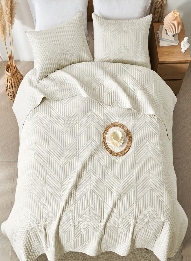 Davulos Twin Quilt Set, Cream Lightweight Reversible Bedspread for All Seasons, Soft Modern Microfiber Geometric Coverlet for Kids or Guest Bedroom (1 Quilt, 1 Pillow Sham) - Image 5