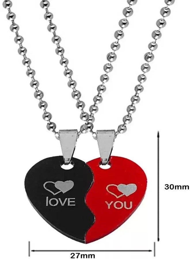 VIEN Valentine Special Couple Red & Black Dual Love you Heart Pendant Chain for Girls & Boys - Image 2