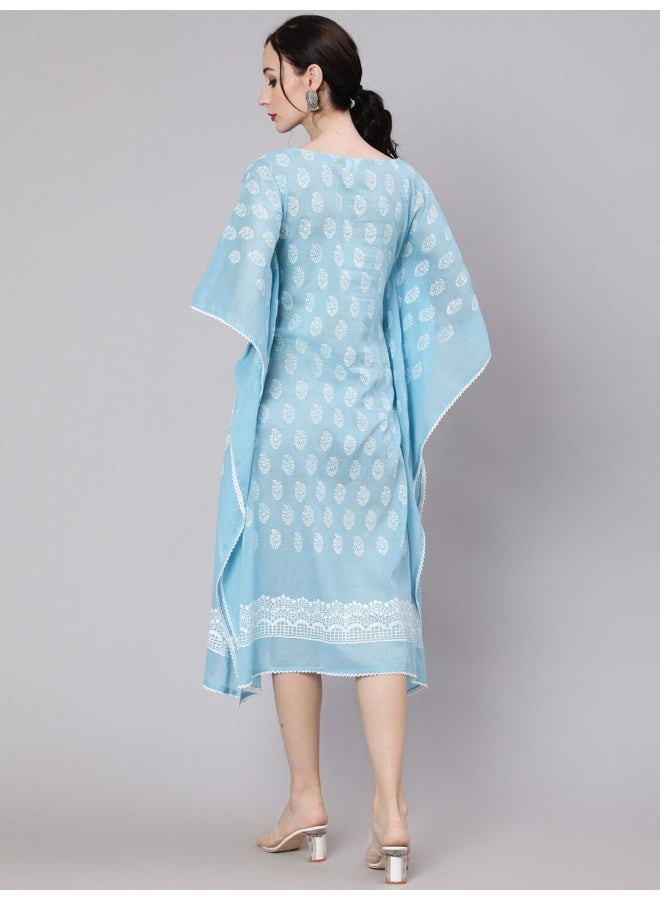 AKS Blue Hand Block Print Kaftan Dress - Image 4