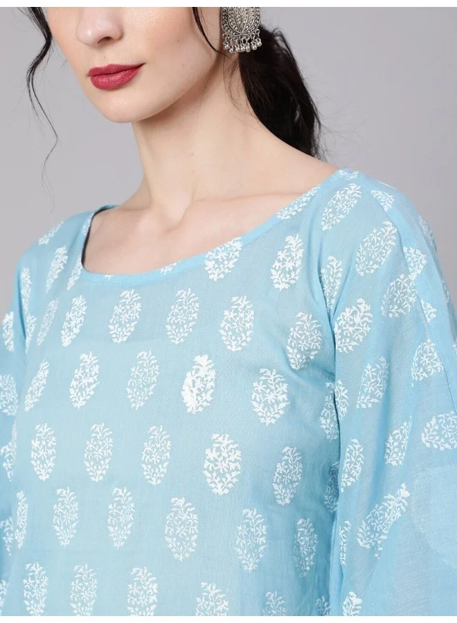 أيه كيه إس Blue Hand Block Print Kaftan Dress