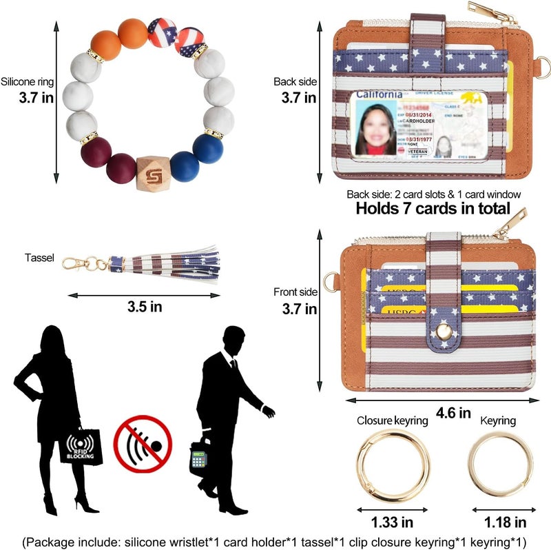 COOLANS Silicone Bracelet Wristlet Wallet Credit Card Holder RFID,ID Window,Key Ring Tassel,Slim Wallet Women Keychain Purse - Image 2