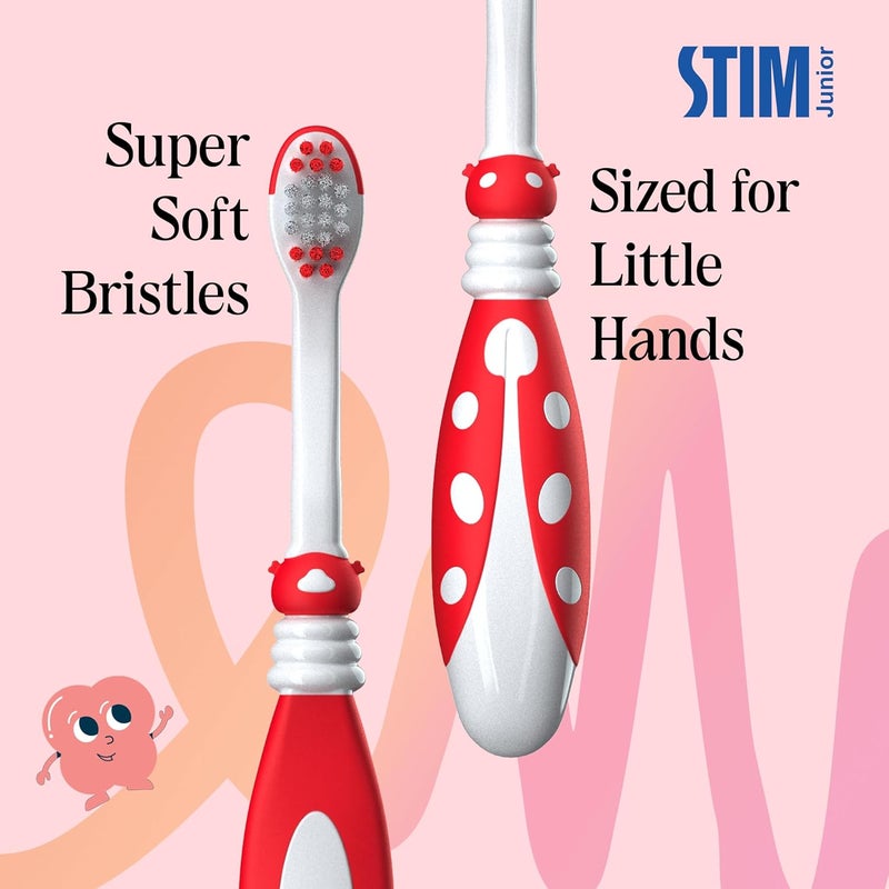 STIM Junior Baby Toothbrush | 1–3 Years | Ultra-Soft Baby Friendly Bristles | Safe & Gentle for Milk Teeth | Includes Safe-to-Swallow Toothpaste with Xylitol | Dentist Recommended | (2 Brushes) - Image 2