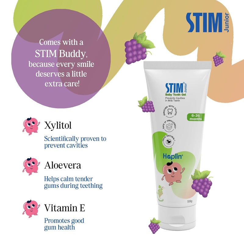 STIM Junior Baby Toothbrush | 1–3 Years | Ultra-Soft Baby Friendly Bristles | Safe & Gentle for Milk Teeth | Includes Safe-to-Swallow Toothpaste with Xylitol | Dentist Recommended | (2 Brushes) - Image 4
