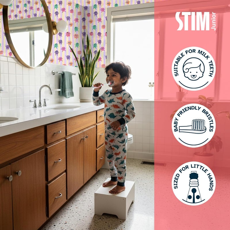 STIM Junior Baby Toothbrush | 1–3 Years | Ultra-Soft Baby Friendly Bristles | Safe & Gentle for Milk Teeth | Includes Safe-to-Swallow Toothpaste with Xylitol | Dentist Recommended | (2 Brushes) - Image 3