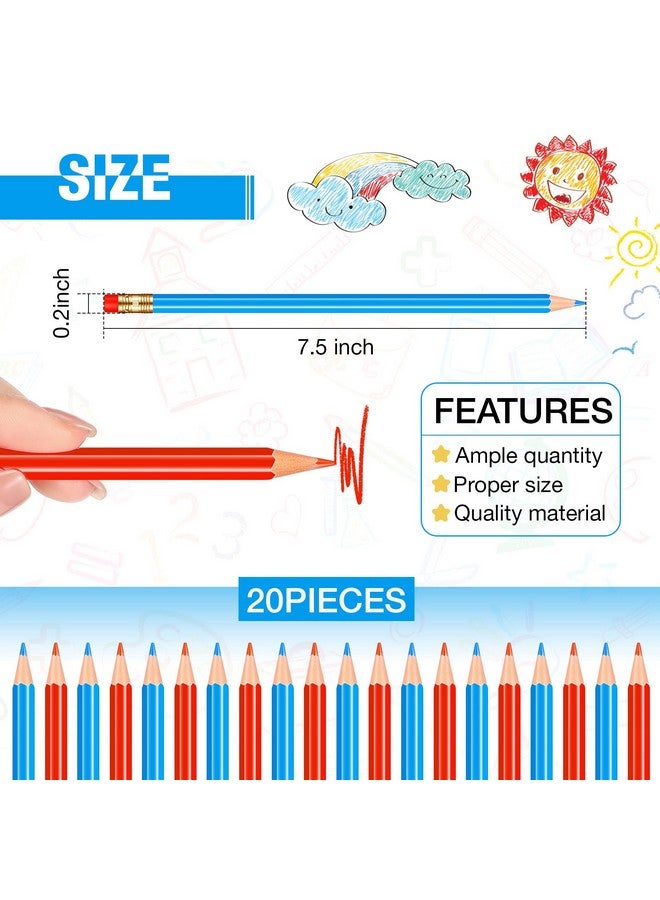تشينكو مجموعة من 20 قلم رصاص أحمر وأزرق للتدقيق، قلم رصاص ملون قابل للمسح، مبراة مسبقًا، 10 أقلام زرقاء و10 أقلام حمراء للتدقيق، اختبارات الخرائط، الدرجات، قلم رصاص مع ممحاة، رسم، كتابة، تصحيح، رسم تخطيطي للأطفال، مقاس 2 Hb - Image 2