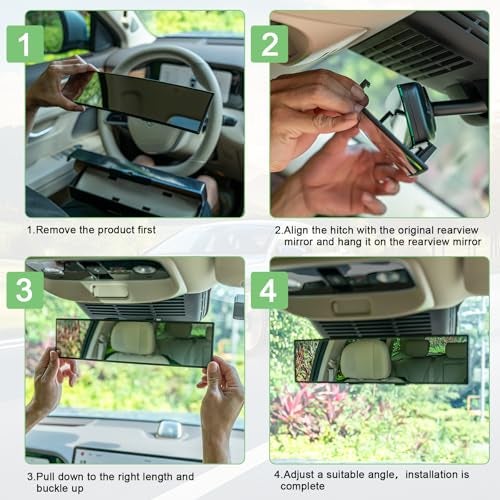 BOOMIBOO Rear View Mirror, Interior Clip-on Wide Angle Panoramic Rear Mirrors, Universal 11.81 Inch Panoramic Convex Rearview Mirror, Cars Accessory, for Cars,SUVs,Trucks, Various Kinds Vehicles - Image 5