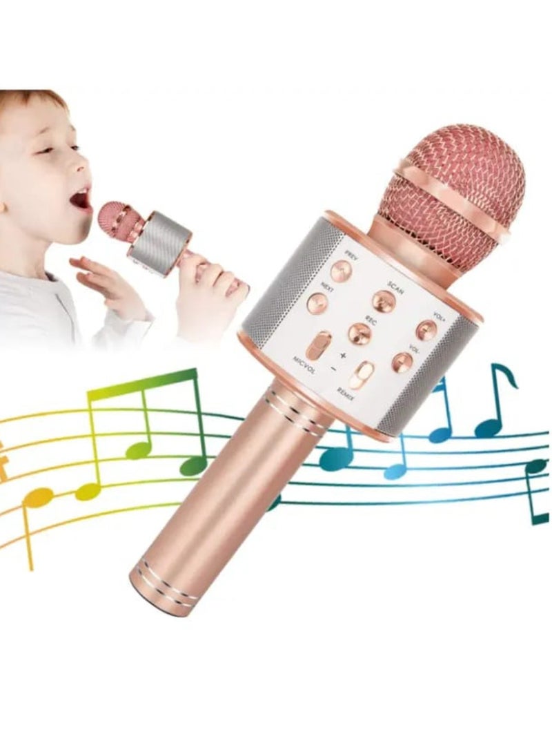 DIGI CORE Kids Microphone Wireless Bluetooth Karaoke Microphone Portable Handheld Karaoke Mic Speaker Machine For Home Party Birthday For All Smartphones Karaoke Machine Toys For Boys & Girls WS-858 Rose Gold - Image 1