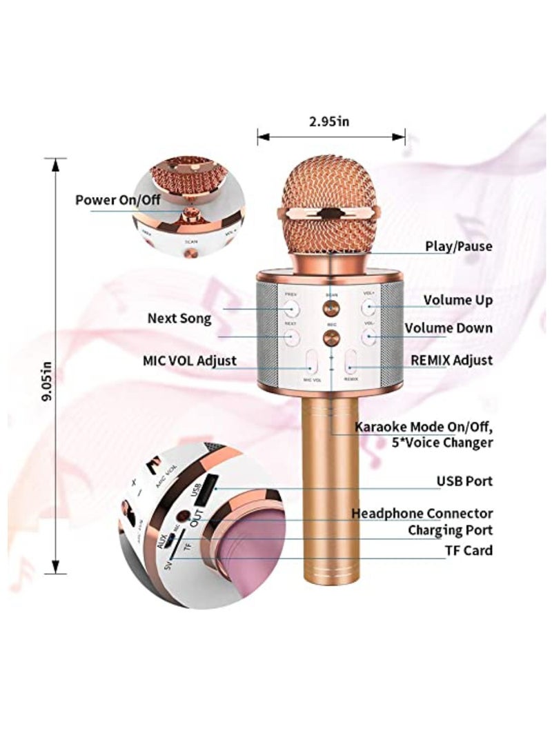 DIGI CORE Kids Microphone Wireless Bluetooth Karaoke Microphone Portable Handheld Karaoke Mic Speaker Machine For Home Party Birthday For All Smartphones Karaoke Machine Toys For Boys & Girls WS-858 Rose Gold - Image 5