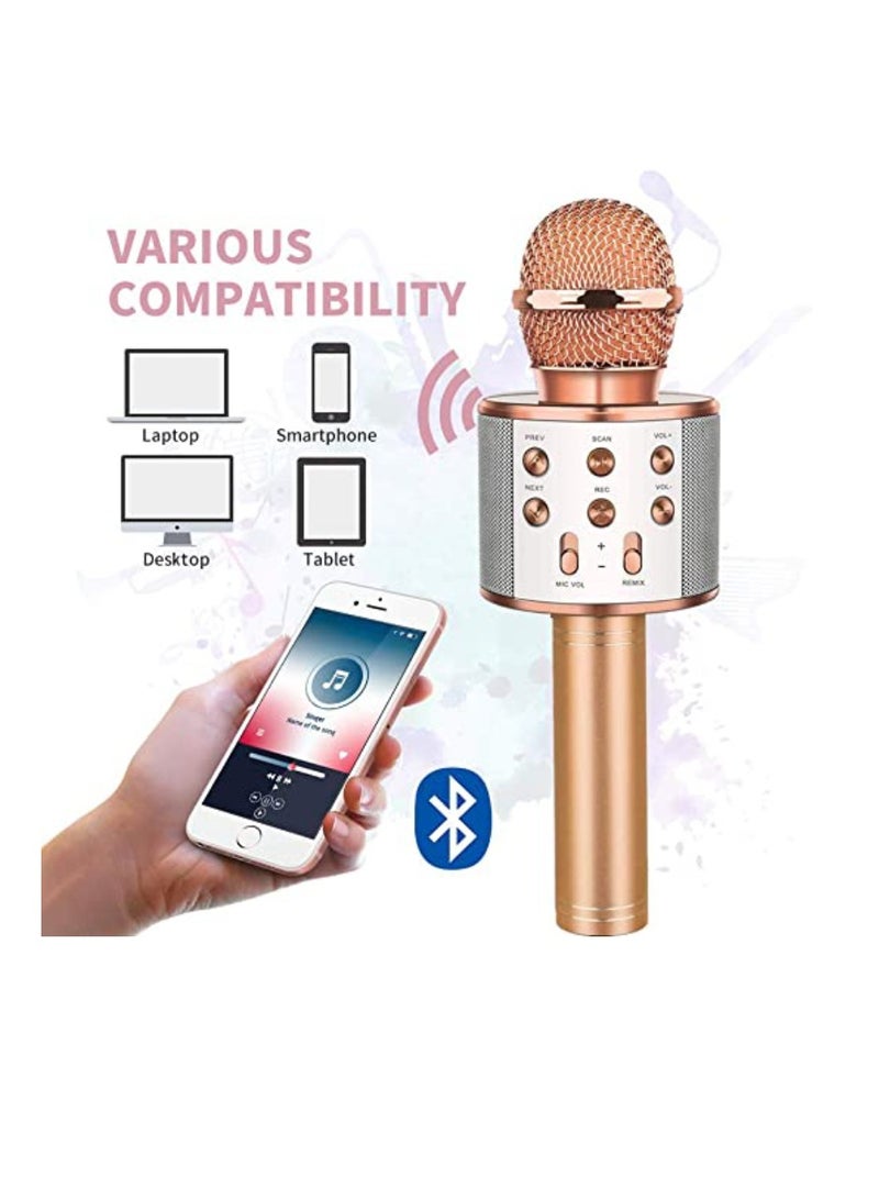 DIGI CORE Kids Microphone Wireless Bluetooth Karaoke Microphone Portable Handheld Karaoke Mic Speaker Machine For Home Party Birthday For All Smartphones Karaoke Machine Toys For Boys & Girls WS-858 Rose Gold - Image 4