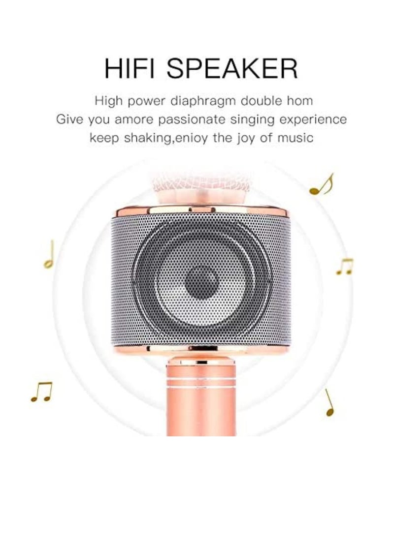 DIGI CORE Kids Microphone Wireless Bluetooth Karaoke Microphone Portable Handheld Karaoke Mic Speaker Machine For Home Party Birthday For All Smartphones Karaoke Machine Toys For Boys & Girls WS-858 Rose Gold - Image 3