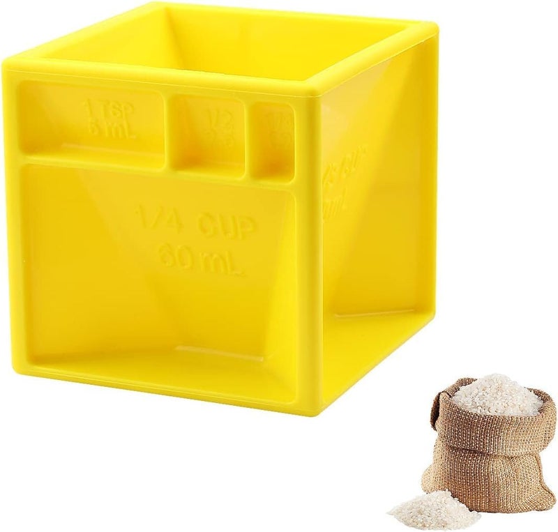 HEBEZON Cup Plastic Measuring Cup Multi Measuring Cube for Cooking and Baking Plastic Measure Cups Unique Measuring Device with 19 Cooking Measurements for Cooking and Baking Yellow Pack of 1 - Image 2