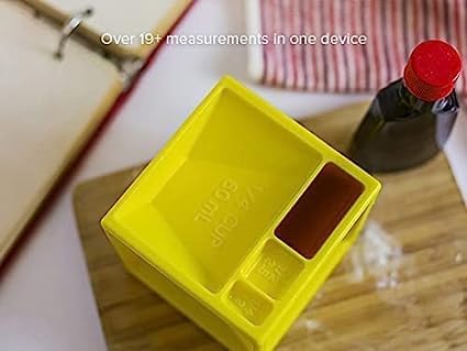 HEBEZON Cup Plastic Measuring Cup Multi Measuring Cube for Cooking and Baking Plastic Measure Cups Unique Measuring Device with 19 Cooking Measurements for Cooking and Baking Yellow Pack of 1 - Image 5