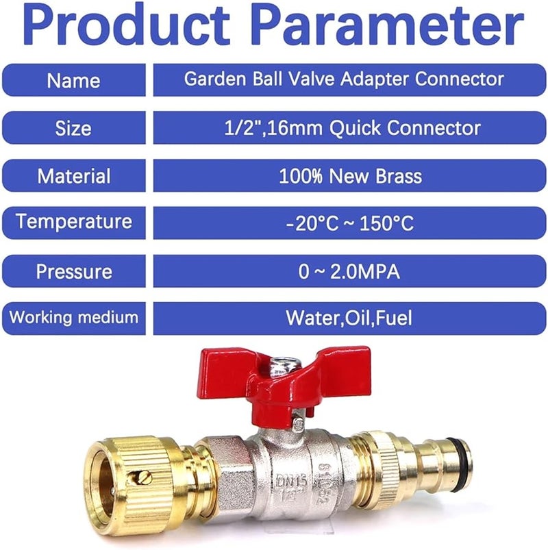 Brass Ball Valve Quick Connect Hose Adapter 1 2 Inch For Garden Irrigation C 1set - Image 4