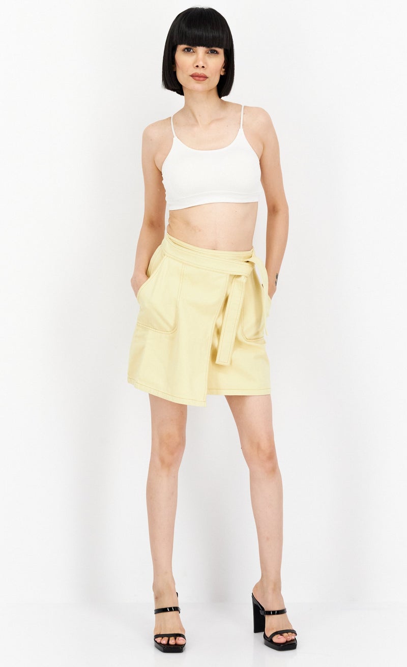 WHISTLES Women Plain Mini Skirt, Yellow - Image 3