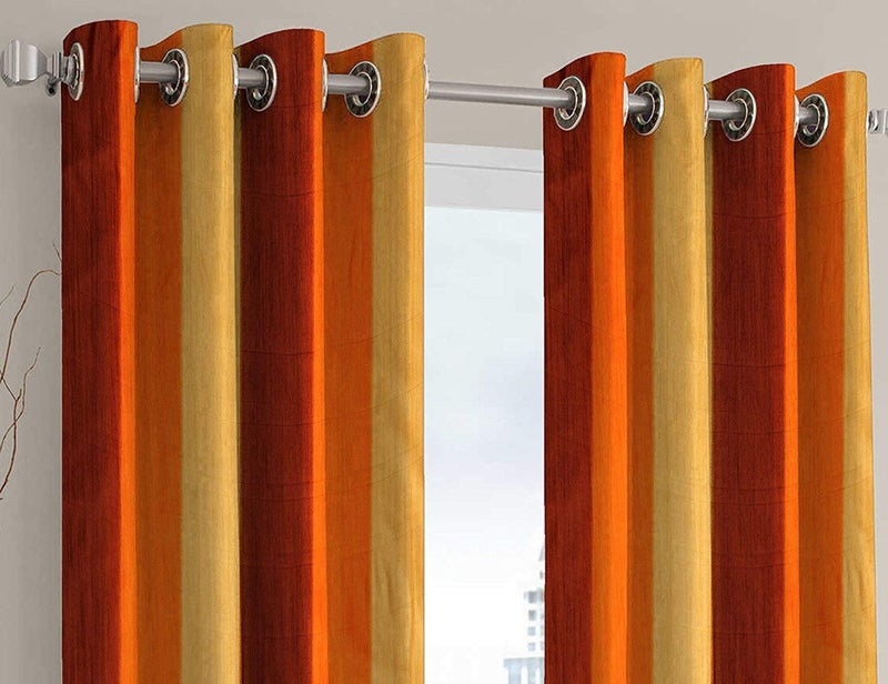 MODERN FAB Polyester Blend Long Crush Eyelet Door 8 ft Curtains Orange Set of 2 - Image 2