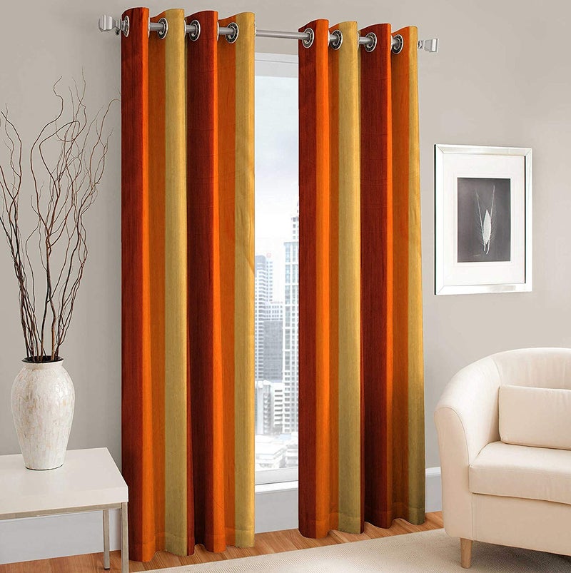MODERN FAB Polyester Blend Long Crush Eyelet Door 8 ft Curtains Orange Set of 2 - Image 1