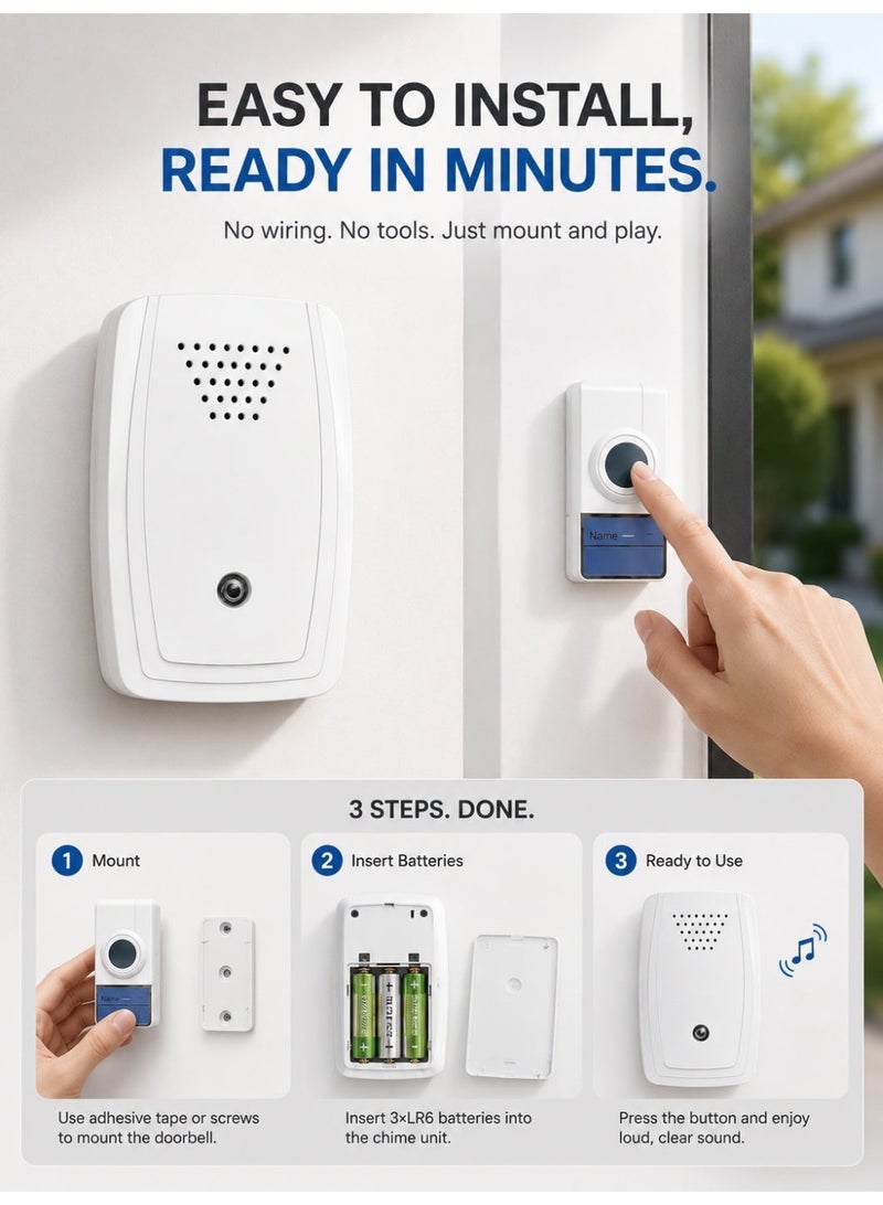 RL-3918B Dual Door Wireless Doorbell Kit with 2 Remote Buttons & 1 Chime Receiver – Perfect for Two Entrances, 1-Year Battery Life, 80+ Meters Long Range, IP44 Waterproof, Loud & Clear Sound, Easy Installation, Anti-Interference - Image 5