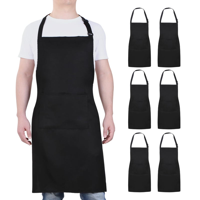 Will Well Chef Apron for Men and Women  33 x 27 Large with 38 Waist Ties for a Comfy and Snug Fit Durable and Lightweight with 2 Spacious Pockets for Your Cooking Essentials  6Pack Black