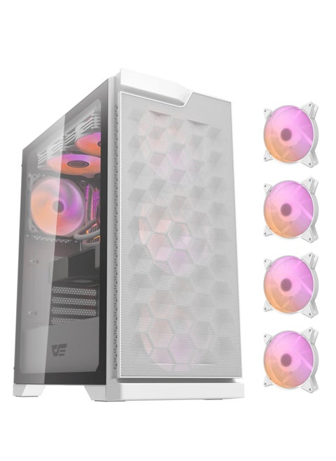 Darkflash DK361 ATX Mesh Type Gaming PC Case مع 4 مراوح ARGB مثبتة مسبقًا، USB 3.0، لوحة جانبية من الزجاج المقسى، تدعم مشعات تصل إلى 360 مم - علبة الكمبيوتر