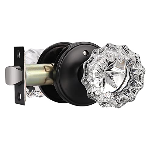 KNOBWELL Privacy Glass Door Knob Crystal Regency Fluted Door Knobset with Victorian Rosette in Matte Black, Bedroom Bathroom Door Knobs - Image 1