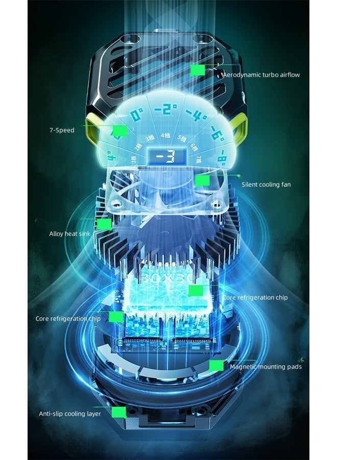 7-Level Magnetic Phone Cooler with RGB, 1800mAh Magnetic Battery, Digital Temperature Display & Turbo Airflow – Silent Gaming Cooler for iOS/Android, Wireless Fast Charging, with Charging Case - Image 3