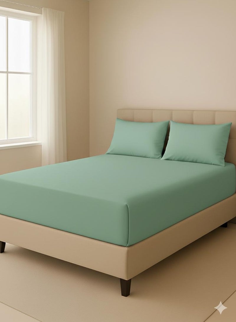 Yarlin-Bed Set (Fitted Bedsheet for 180 cm beds and 2 Small Pillowcases (Mint Green)