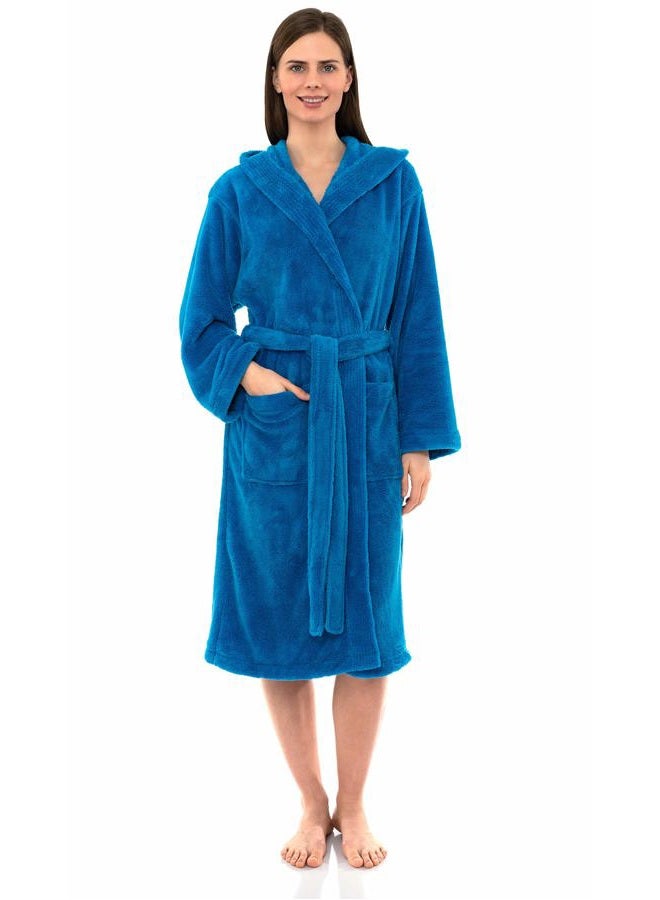 TowelSelections Women's Robe Soft Plush Fleece Hooded Spa Bathrobe Medium/Large Blithe Blue - Image 1