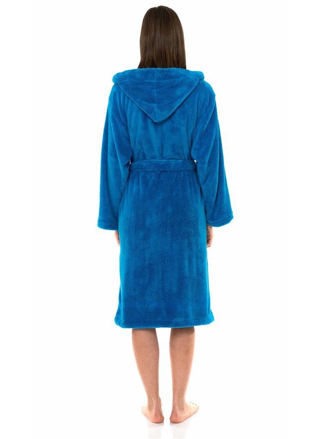 TowelSelections Women's Robe Soft Plush Fleece Hooded Spa Bathrobe Medium/Large Blithe Blue - Image 2