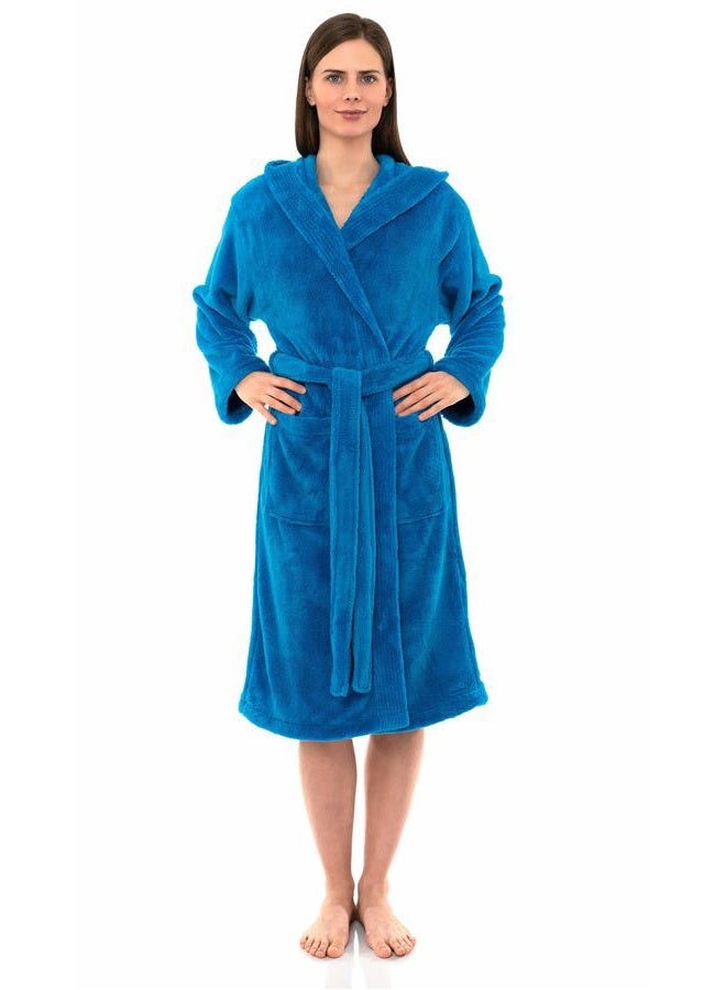 TowelSelections Women's Robe Soft Plush Fleece Hooded Spa Bathrobe Medium/Large Blithe Blue - Image 4