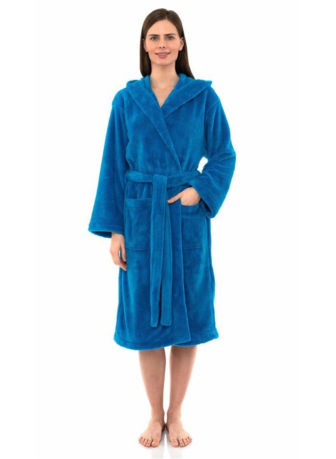 TowelSelections Women's Robe Soft Plush Fleece Hooded Spa Bathrobe Medium/Large Blithe Blue - Image 3