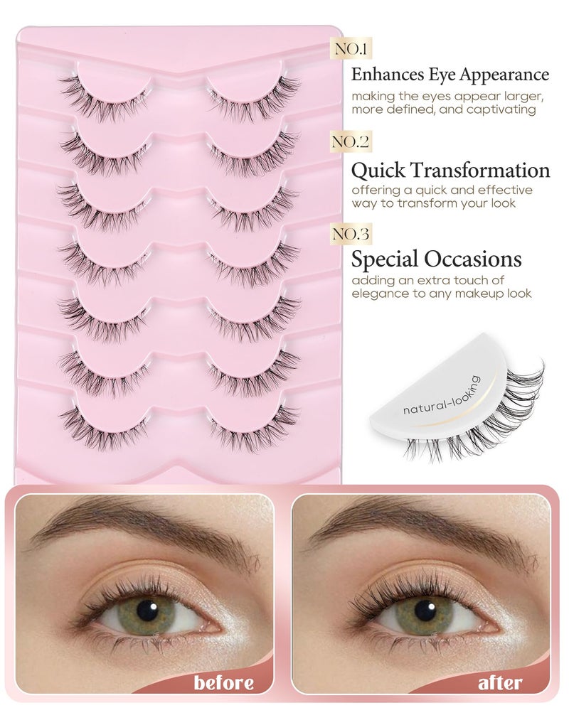 Onlyall Short Lashes Natural False Eyelashes 3/4 Small Lashes Fake Eyelashes Wispy Lashes Natural Lashes Clear Band Lashes 12mm Lashes H21 - Image 2