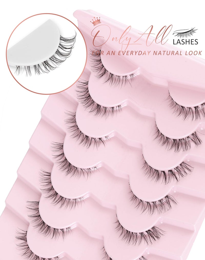 Onlyall Short Lashes Natural False Eyelashes 3/4 Small Lashes Fake Eyelashes Wispy Lashes Natural Lashes Clear Band Lashes 12mm Lashes H21 - Image 5