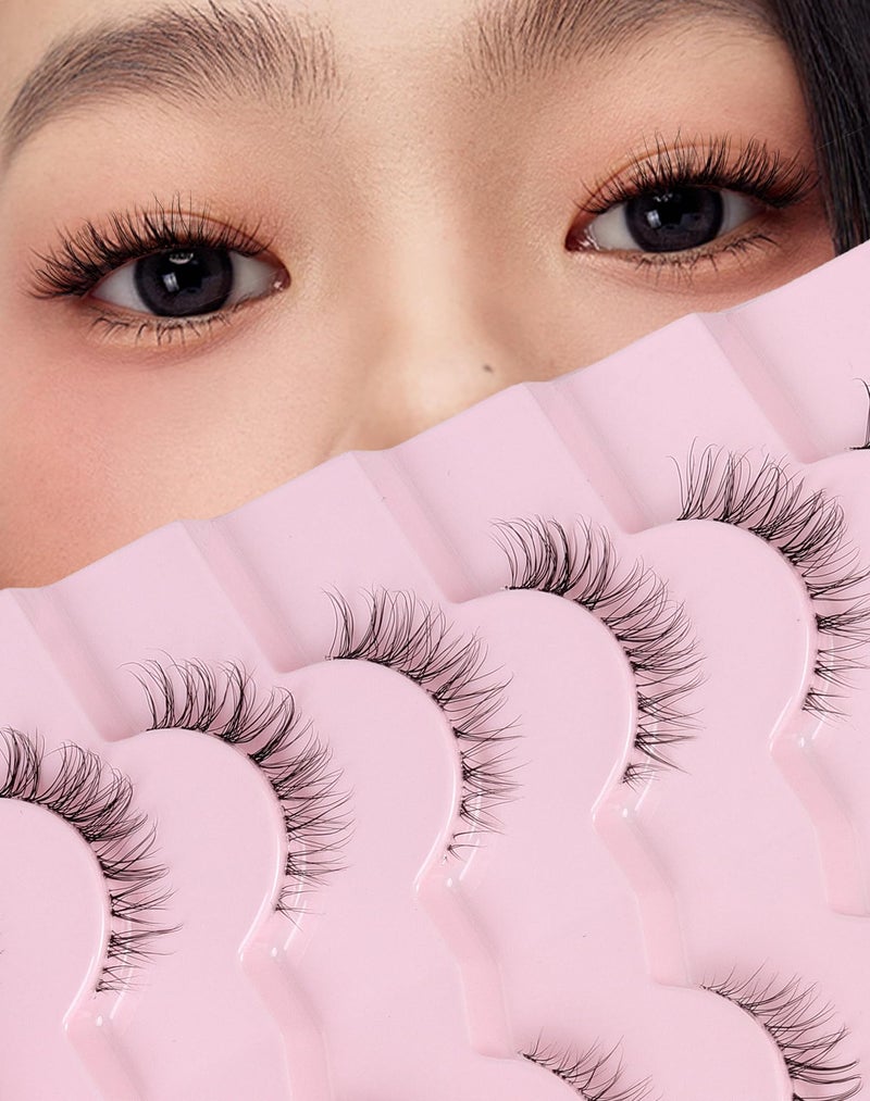 Onlyall Short Lashes Natural False Eyelashes 3/4 Small Lashes Fake Eyelashes Wispy Lashes Natural Lashes Clear Band Lashes 12mm Lashes H21 - Image 1
