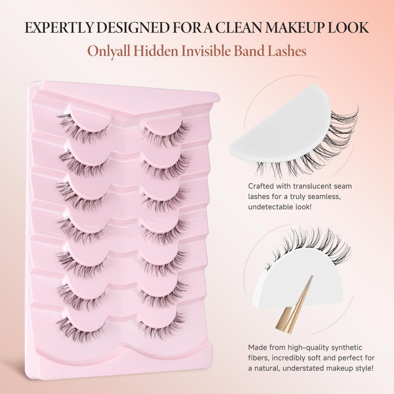 Onlyall Short Lashes Natural False Eyelashes 3/4 Small Lashes Fake Eyelashes Wispy Lashes Natural Lashes Clear Band Lashes 12mm Lashes H21 - Image 3