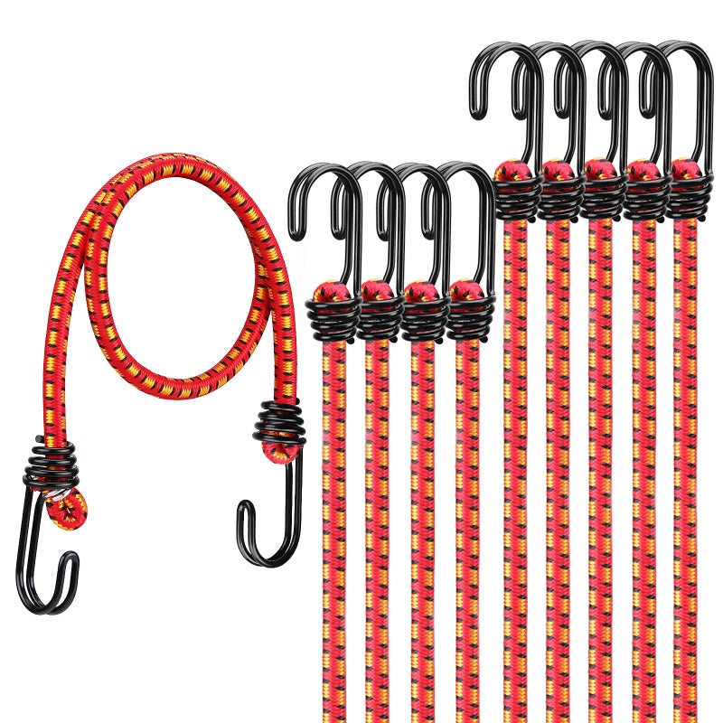 ELEAD 24" Elastic Bungee Cords with Hooks: 10 Pcs Bungee Cords Heavy Duty Outdoor, Bungie Cord Bundle Assortment with Metal Hook, Bungee Straps for Kayaking, Camping, Garage Storage - Image 1