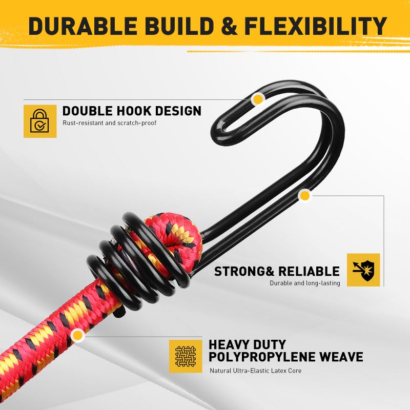 ELEAD 24" Elastic Bungee Cords with Hooks: 10 Pcs Bungee Cords Heavy Duty Outdoor, Bungie Cord Bundle Assortment with Metal Hook, Bungee Straps for Kayaking, Camping, Garage Storage - Image 4