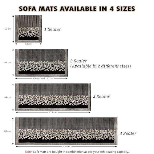 Nendle Superior Velvet Floral Sofa Mat 6 Seater Set Cover Durable Protector for Living Room Sofa Set 3+3, Suitable for L Shape, Sectional and U Shape Sofa (Black, Pack of 2) - Image 4