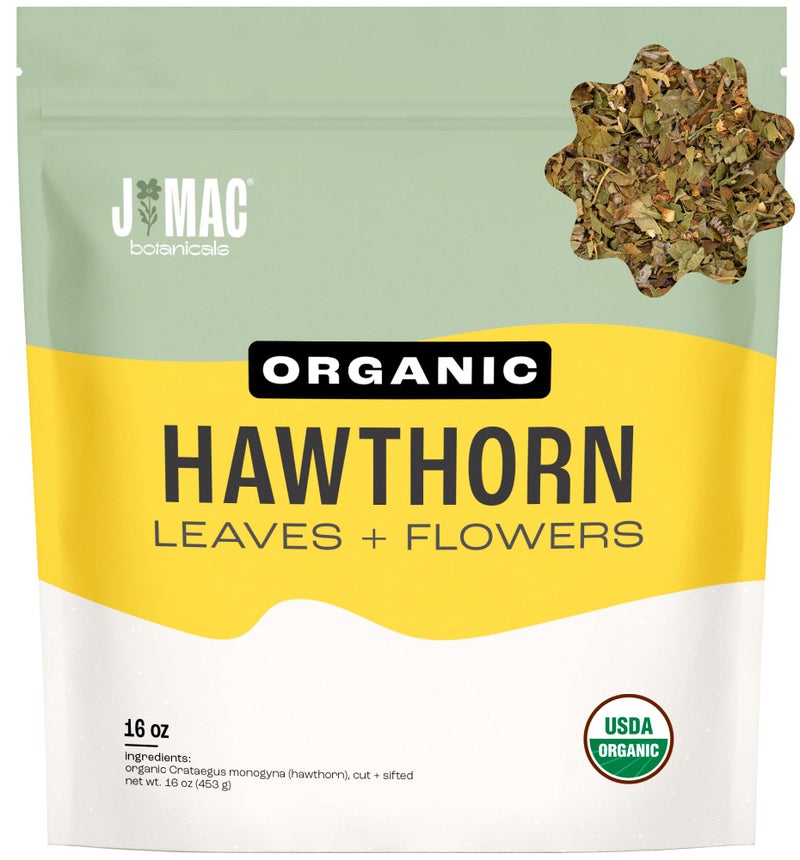 J MAC BOTANICALS Organic Hawthorn Leaf and Flower (16 oz) Dried Hawthorne leaves - Image 1