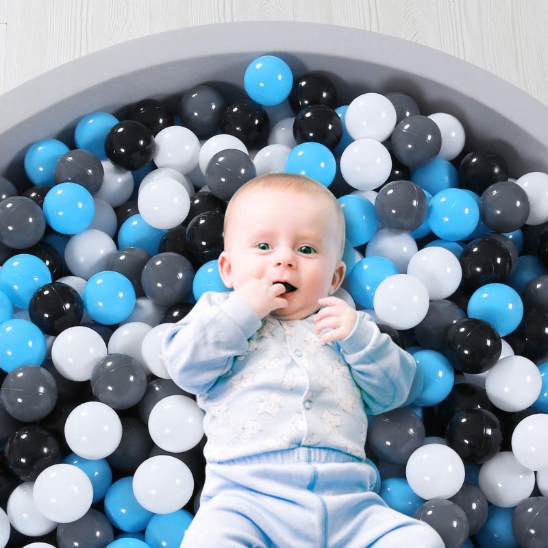 STARBOLO Ball Pit Balls - 100 Pieces BPA&Phthalate Free Non-Toxic Crush Proof Ball Play Balls Soft Plastic Balls Soft Plastic Ball for Toddlers Baby Kids (100 Balls-Blue+Black/Gray/White) - Image 2