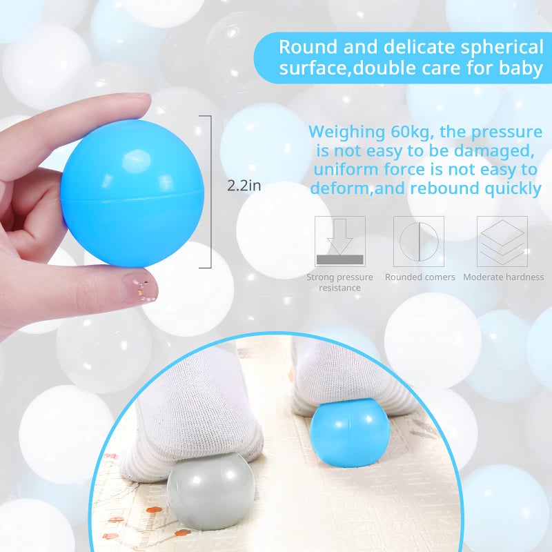 STARBOLO Ball Pit Balls - 100 Pieces BPA&Phthalate Free Non-Toxic Crush Proof Ball Play Balls Soft Plastic Balls Soft Plastic Ball for Toddlers Baby Kids (100 Balls-Blue+Black/Gray/White) - Image 4